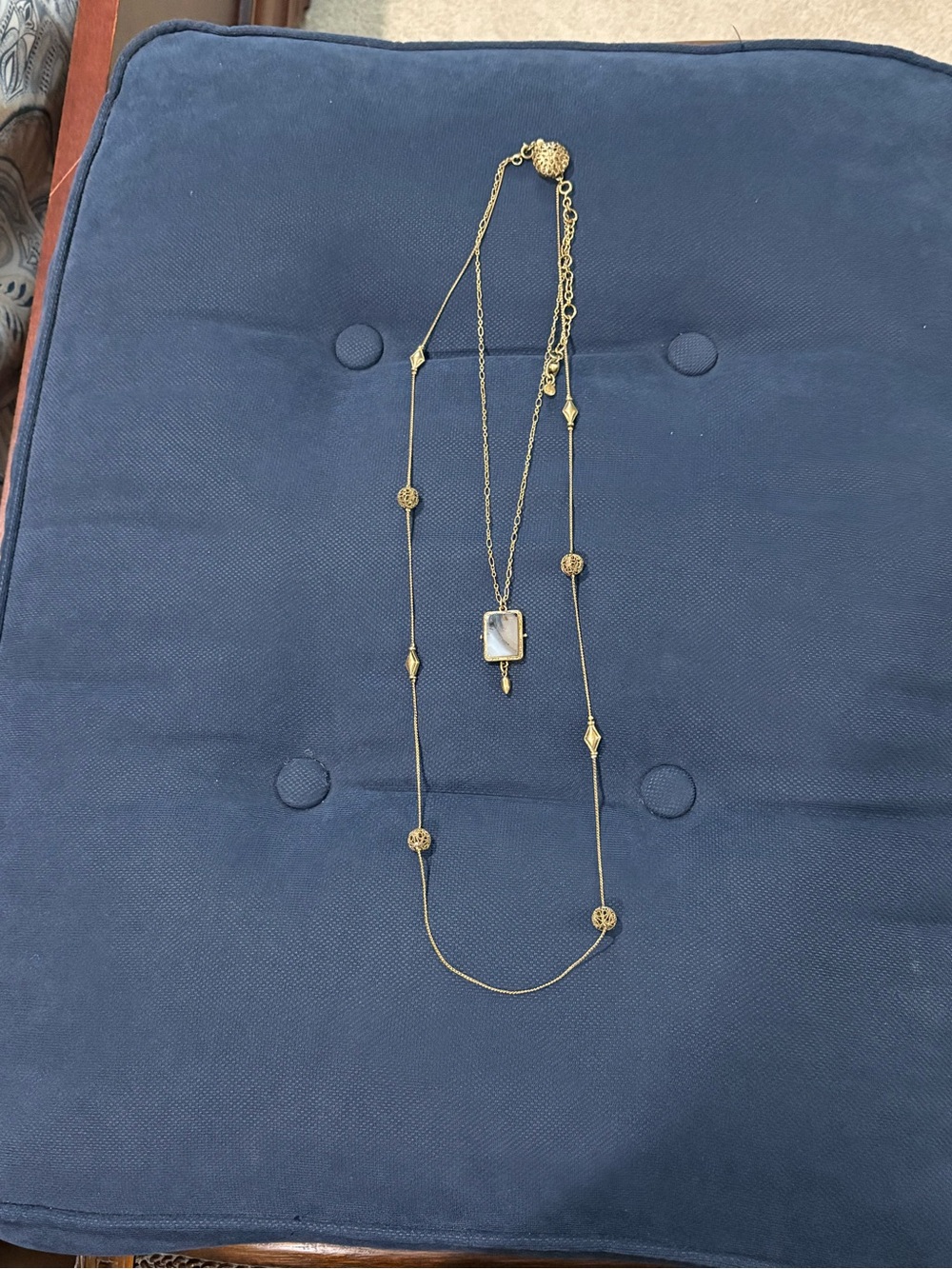 CAbi Gold-Tone Layered Pendant Necklace with Clear Stone